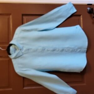 Tommy Bahama-Linen light aqua long sleeved collared shirt SP.